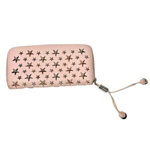 Jimmy Choo Filipa Zip-Around Long Wallet in Pink Leather Multi-Tone Star Studded